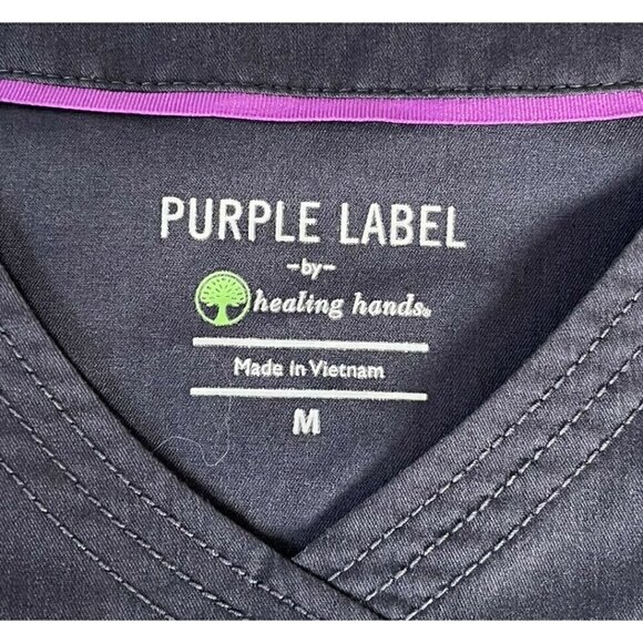 Healing Hands Purple Label Womens M  2167 Jane Gray Two Pocket Y-Neck Scrub Top - Picture 5 of 8